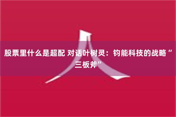 股票里什么是超配 对话叶树灵：钧能科技的战略“三板斧”